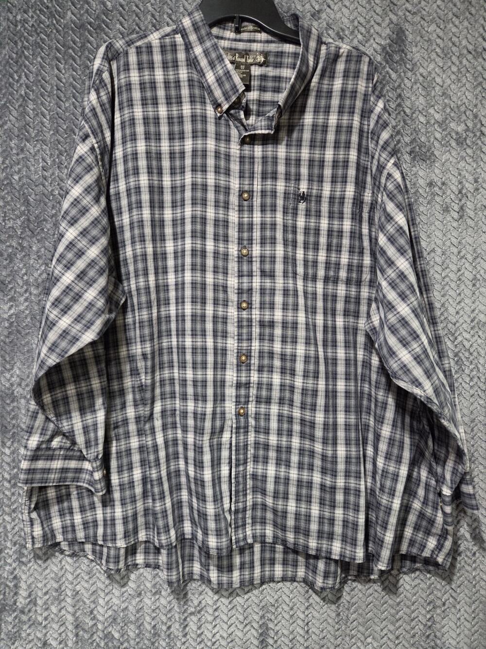 Knights Of Round Table Men's Shirt Size 4X Blue Plaid Long Sleeve Button Up